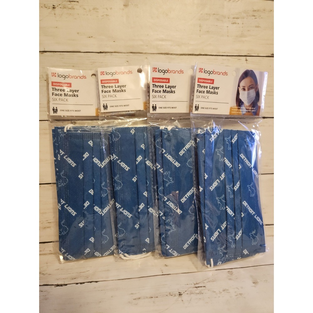 Detroit Lions 3 Layer Face Masks NFL 6 Pack Lot Of 4 Blue Logo Brands